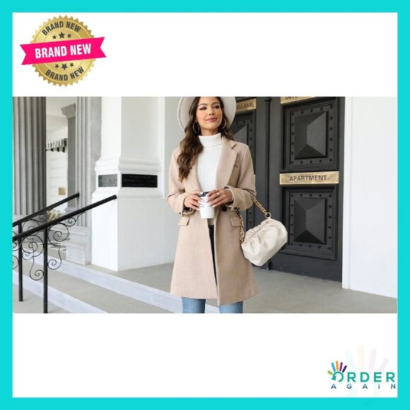 Notch Lapel Double Breasted Trench Coat Peacoat Long Blazer Jacket Classic Chic - Picture 8 of 8